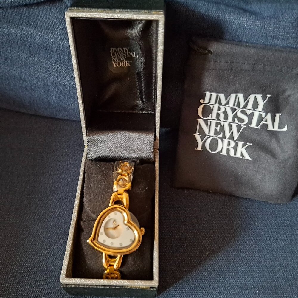 NEW Jimmy Crystal New York Golden Heart Shape Watch
